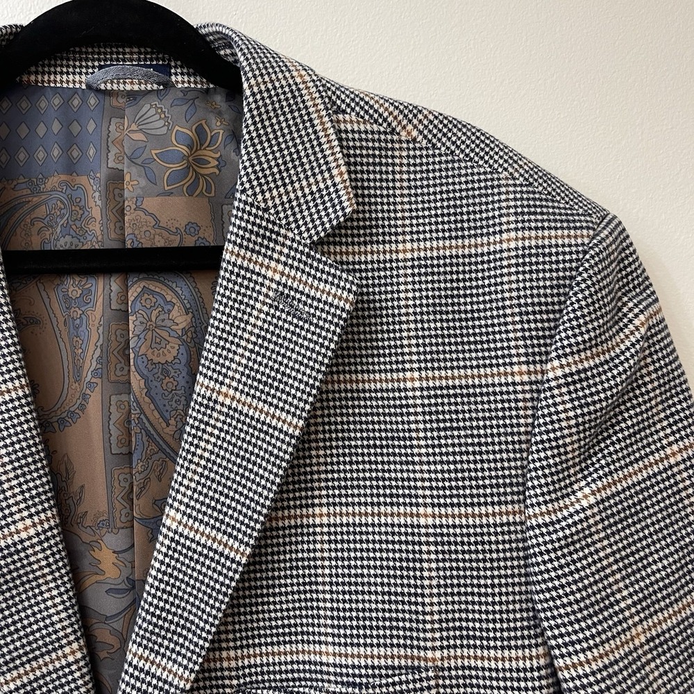 Crown & Ivy Men's Houndstooth Sport Coat Blazer 46R Cotton